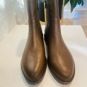 New Stuart Weitzman Women 11.5 B Brown Leather City Zip Lug Sole Boots Ret $595
